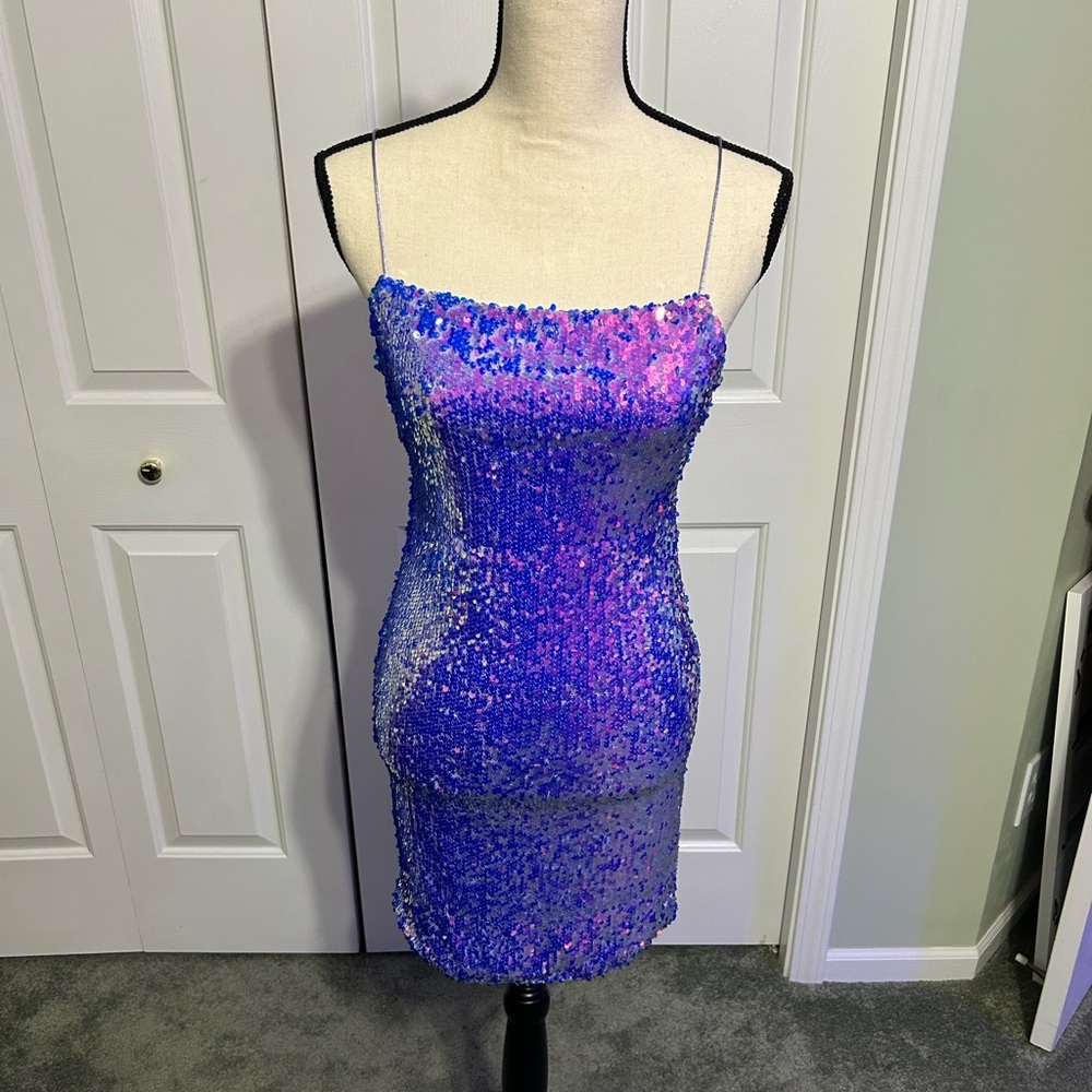 Forever 21 Purple Iridescent Sequin Backless Mini Dress Medium